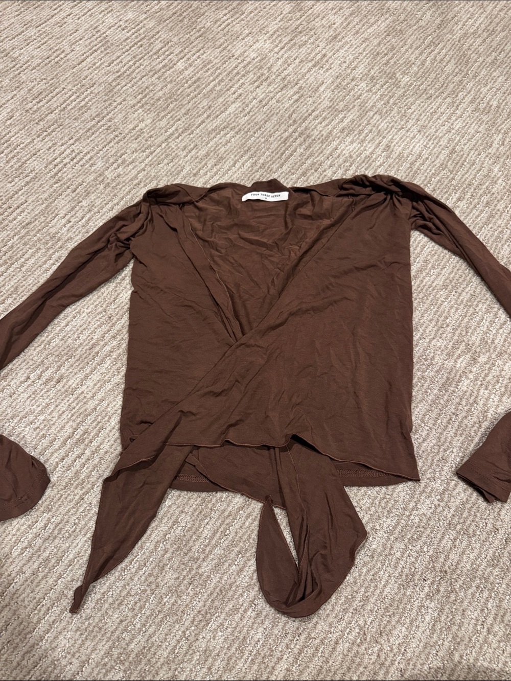 Brown Wrap-Front Long Sleeve Top by Free People